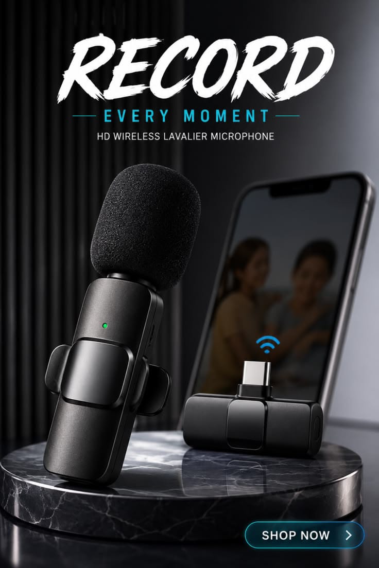 Wireless MIC K8 Microphone – Vlogging Mic for Type-C, iOS Lightning & 3.5mm Jack