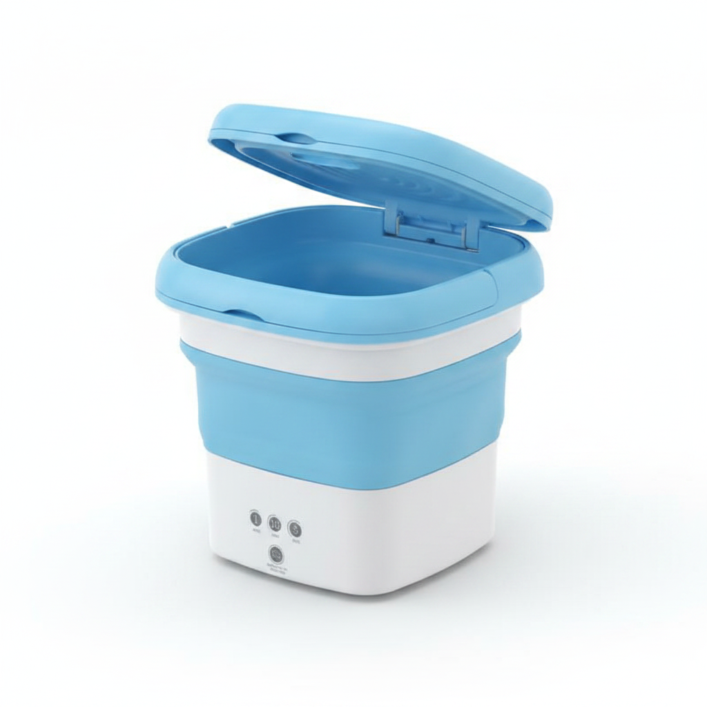 Mini foldable washing machine on white background – clean product shot