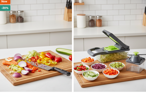Before and after meal prep comparison using vegetable cutter