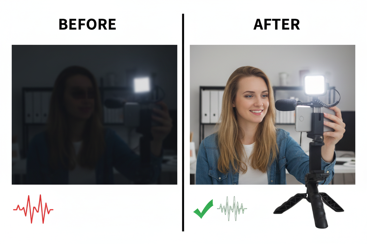 Before vs after comparison – amateur video vs professional vlog with vlogging kit