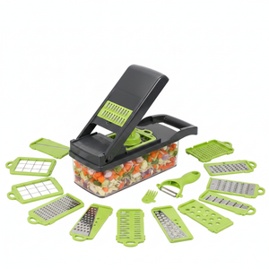 16-in-1 vegetable cutter full set on white background – all blades displayed